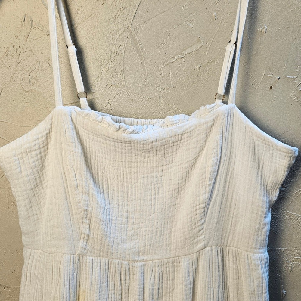 Knox Rose White Cotton Gauze Tiered Midi Dress Smocked Back Adjustable Straps M - Picture 3 of 9